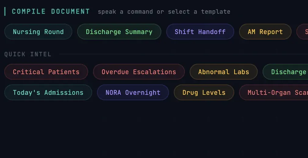 Compile console — document templates and quick-intel views